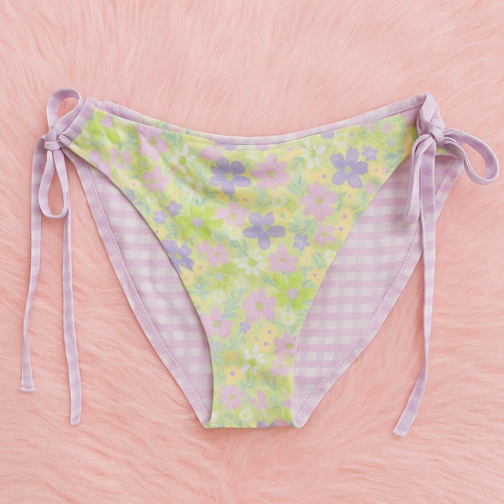 Wild Fable Y2K Inspired Reversible Floral & Gingham Tie Side Bikini Bottoms 3X